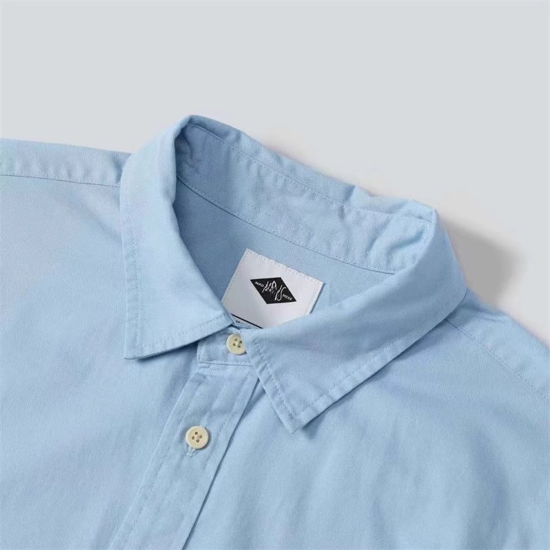 Long Sleeve Shirt Pure Cotton Japanese Style Simple Solid Color Shirt for Men