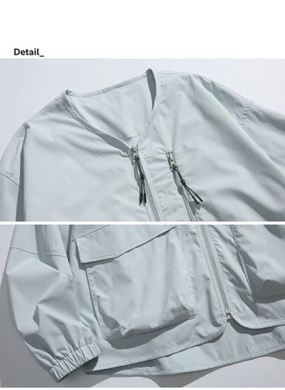 collarless jacket, lightweight outdoor water-repellent Japanese retro loose jacket for men, spring