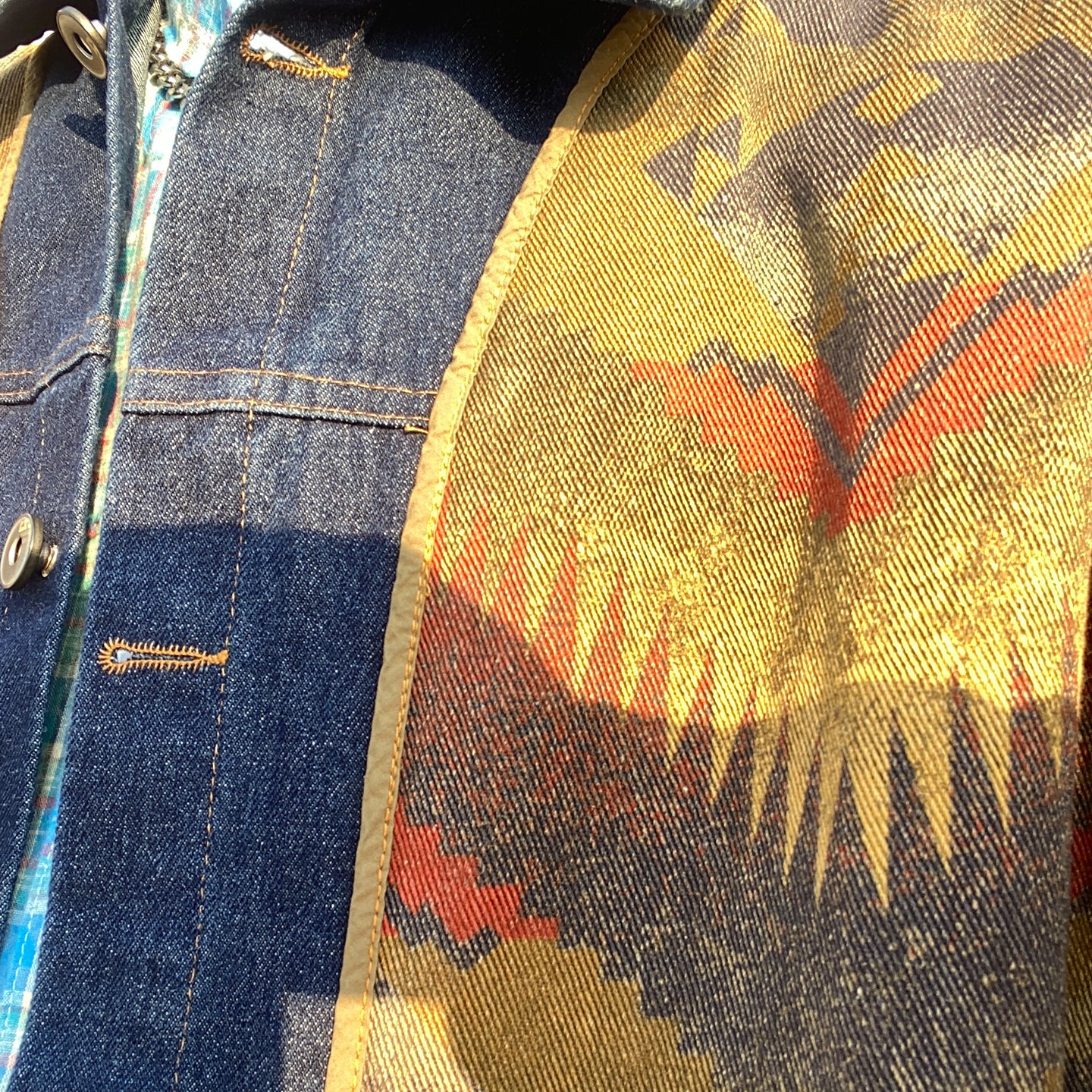 Shanwu Patchwork Blue Lapel Jacket – Retro American Streetwear, Unisex