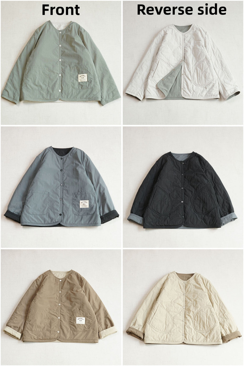 Reversible Quilted Cotton Jacket – Lightweight Loose Fit with Round Neck for Spring/Autumn