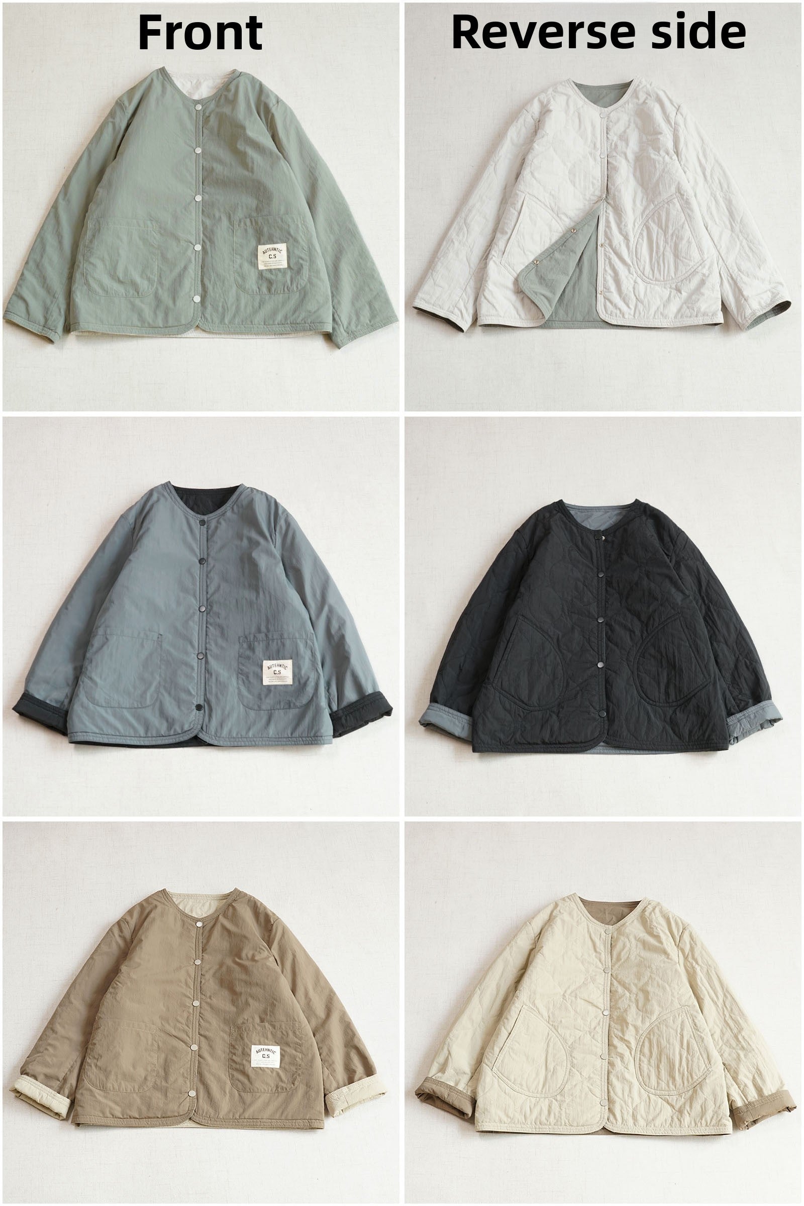 Reversible Quilted Cotton Jacket – Lightweight Loose Fit with Round Neck for Spring/Autumn