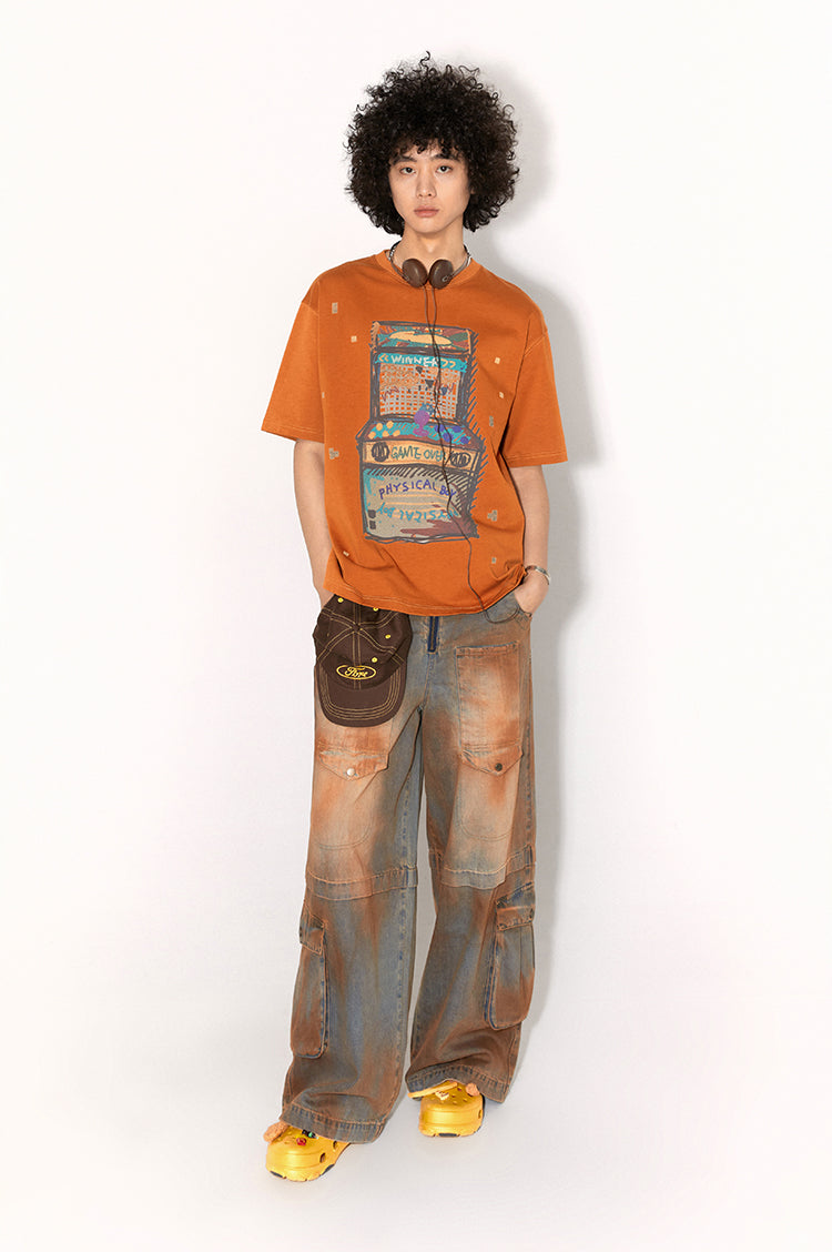 Game Machine Particle Hand-Painted Printed Loose Breathable Short-Sleeved T-shirt Summer