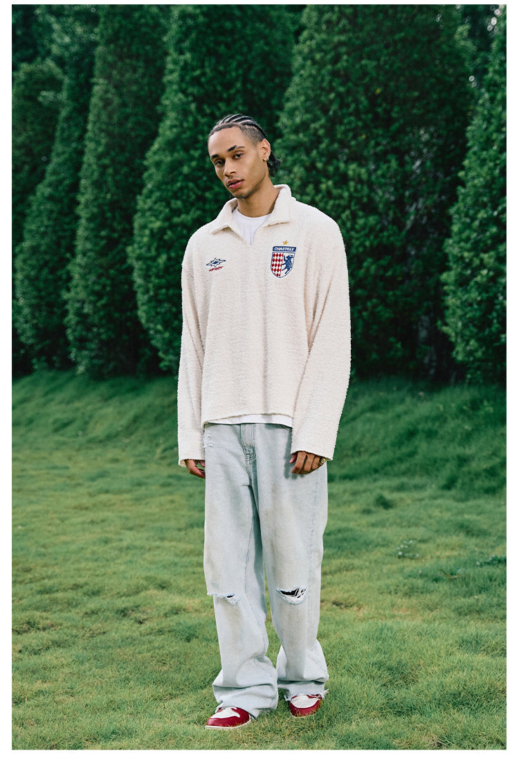 Remedy Inge Sheep” Embroidered Unisex Sweater – American Turn-Down Collar Spring/Autumn Knit