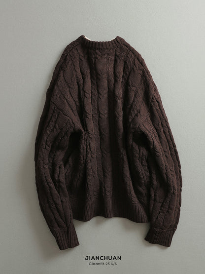 Men's Jianchuan Japanese Retro Cable Knit Cardigan - Autumn Winter Multi-Button Loose Sweater