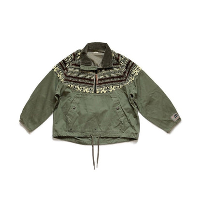 Japanese Lambswool Patchwork Workwear Jacket - Half-Turtleneck Coat (Unisex)