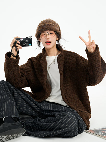 Japanese Style Wool Loop Short Coat - Thickened Stand Collar Jacket (Unisex)