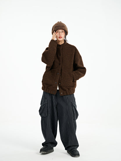 Japanese Style Wool Loop Short Coat - Thickened Stand Collar Jacket (Unisex)