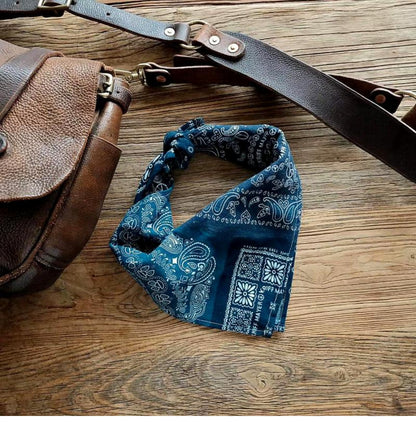 Cashew Flower Patchwork Baijia Cloth Printed Washed Blue Dyed Indigo Square Scarf Handkerchief Headscarf American Retro Motorcycle