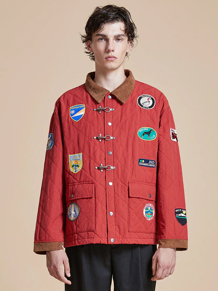 Multi-Emblem Embroidery Vintage Quilted Lightweight Cotton Jacket