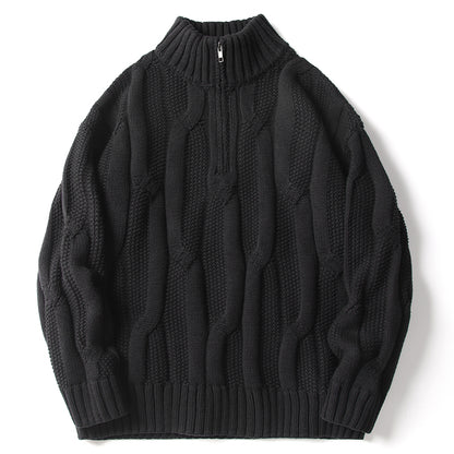 Men's Winter Heavyweight Cable Knit Sweater - American Retro Half-Zip Stand Collar