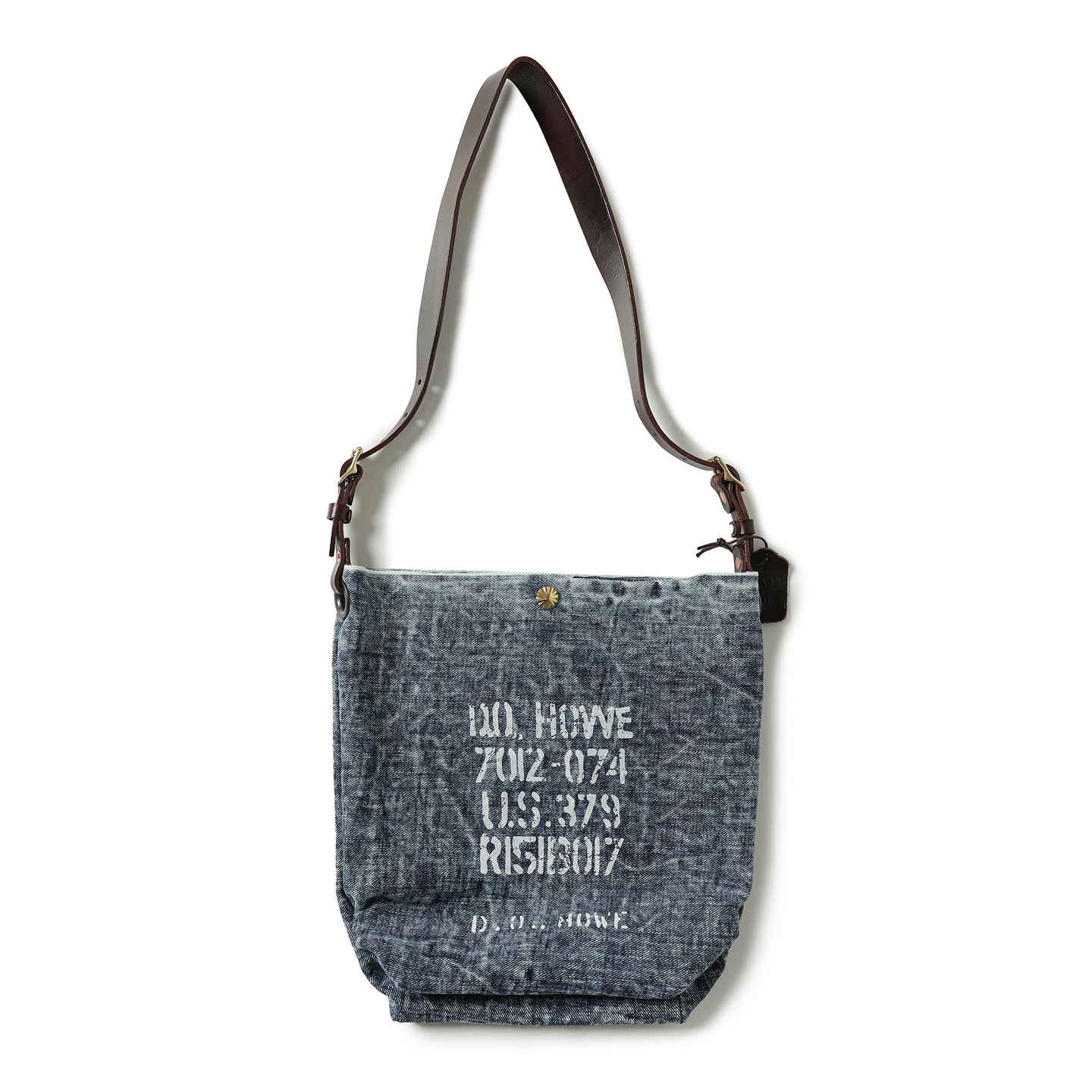 Pure Copper Hardware Imported Vegetable-Tanned Leather Hobo Bag with Denim Large Capacity Casual Bucket Bag Crossbody Bag