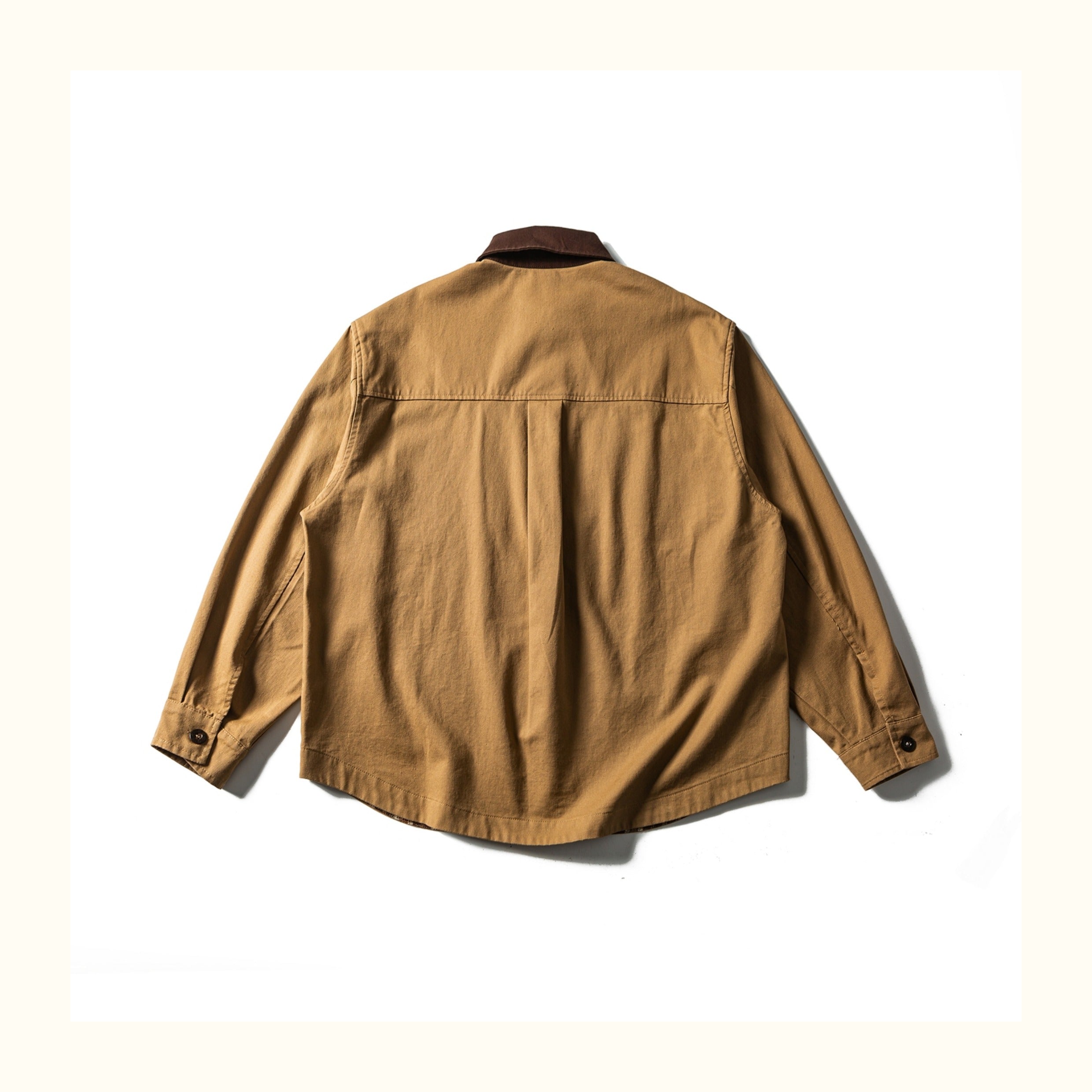 Colour-Block Turn-Down Collar Long Sleeve Shirt – Washed Heavy Cotton (Unisex)