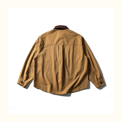 Colour-Block Turn-Down Collar Long Sleeve Shirt – Washed Heavy Cotton (Unisex)