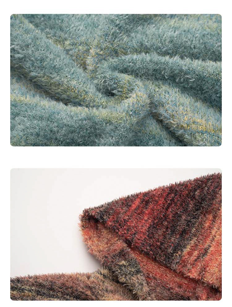 MEDRIA Retro Colorful Hoodie Knitwear for Men and Women Autumn Winter National Trend Loose Lazy Style Warm Sweatshirt Couple Outfit