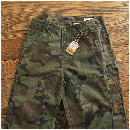 Men's American Retro Logging Work Pants - Loose Straight Washed Cotton Camouflage Casual Pants