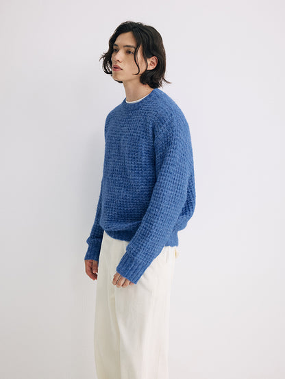 Coke Life Carpem Unisex Winter Sweater - 8% Long Camel Wool Pineapple Check Loose Crew Neck Base Top