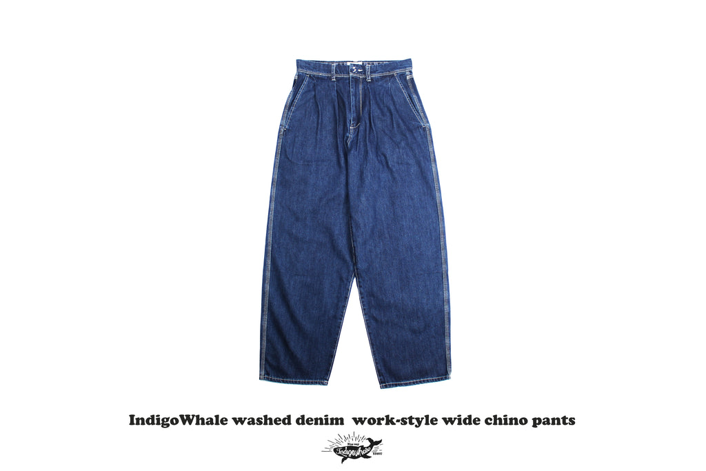 IndigoWhale High-Rise Button-Washed Denim Chino Jeans – Loose Straight Chino Style