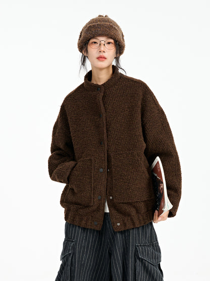Japanese Style Wool Loop Short Coat - Thickened Stand Collar Jacket (Unisex)