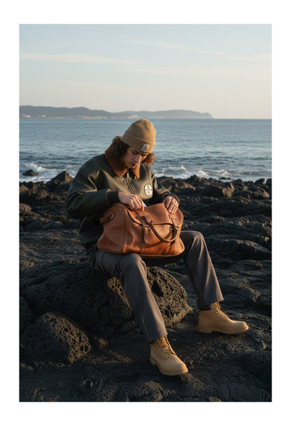 American Retro Leather Cotton Jacket - Lamb Wool Embroidered Coat (Men)