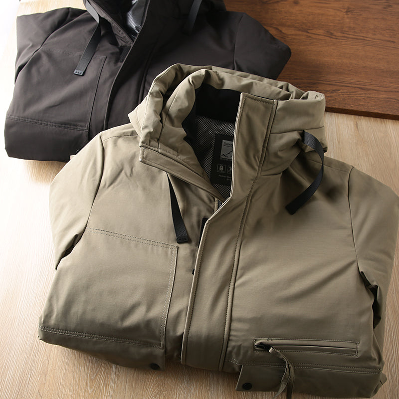 Men's Plus Size Workwear Down Jacket - Export Factory Cut Label Hooded Mid-Length Winter Coat