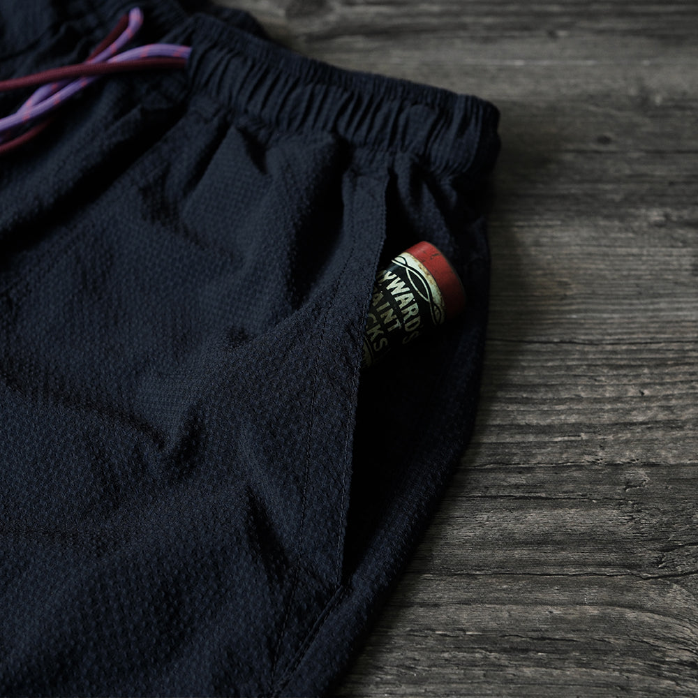 Japanese Navy Blue Seersucker Waist Strap Shorts Breathable Quick-Drying Loose Mountain Simple