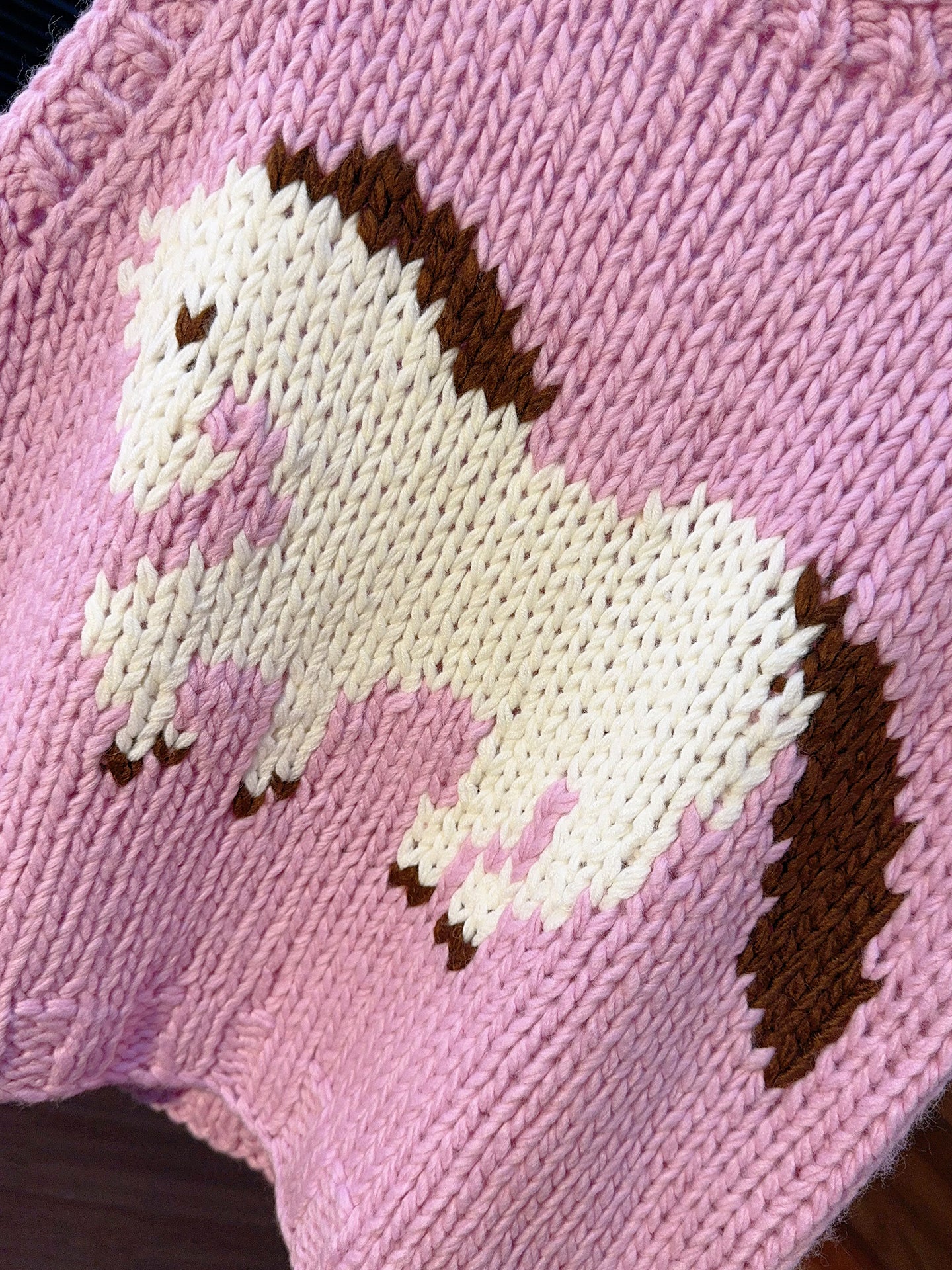 Hand-made Thick-Yarn Wool Vest – Vintage Pony Motif Knitted Sleeveless for Women