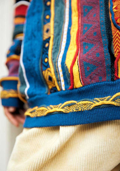 Medria American Style Retro Sweater - Guochao Hidden Color Bitter Melon Stripe Pullover