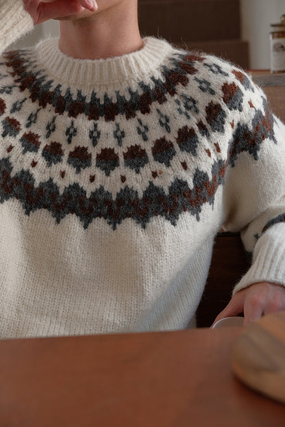 Coke Life CARPEM Winter Fair Isle Sweater - Thickened Coarse Knit Handmade Jacquard Round Neck Top