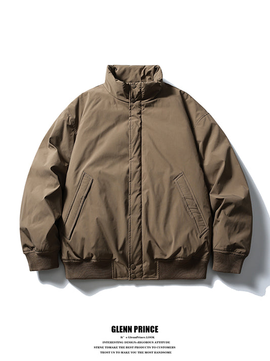 American Retro Basic Stand Collar Workwear Down Jacket for Men Winter Versatile Couple White Duck Down Coat