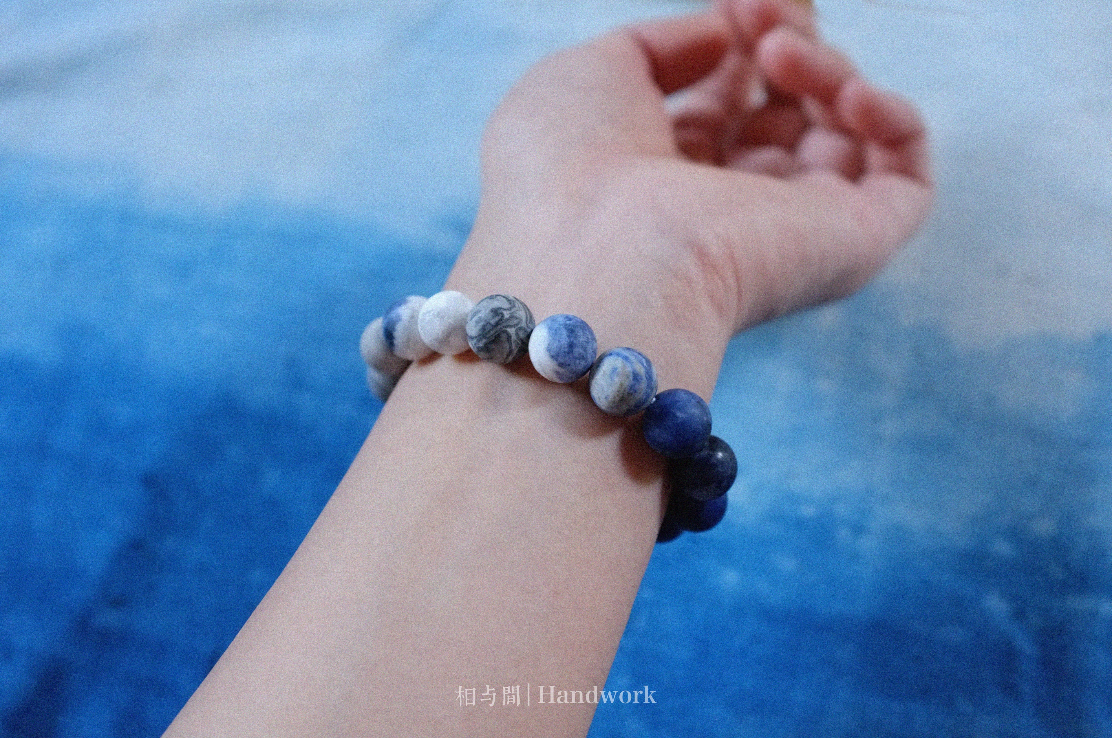 Original Planet Blue Vein Stone Bracelet Gradient Matte Stone Couple Artistic Mountain Sea Natural Bracelet