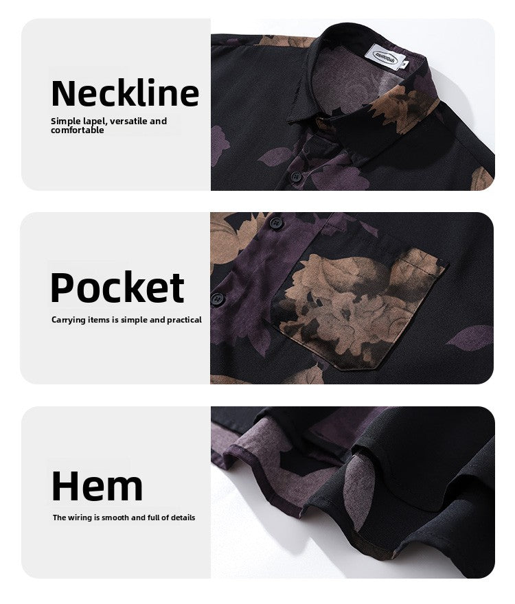 Thai Hawaiian Floral Full Print Long Sleeve Shirt for Men Autumn Trendy Casual Baroque Shirt