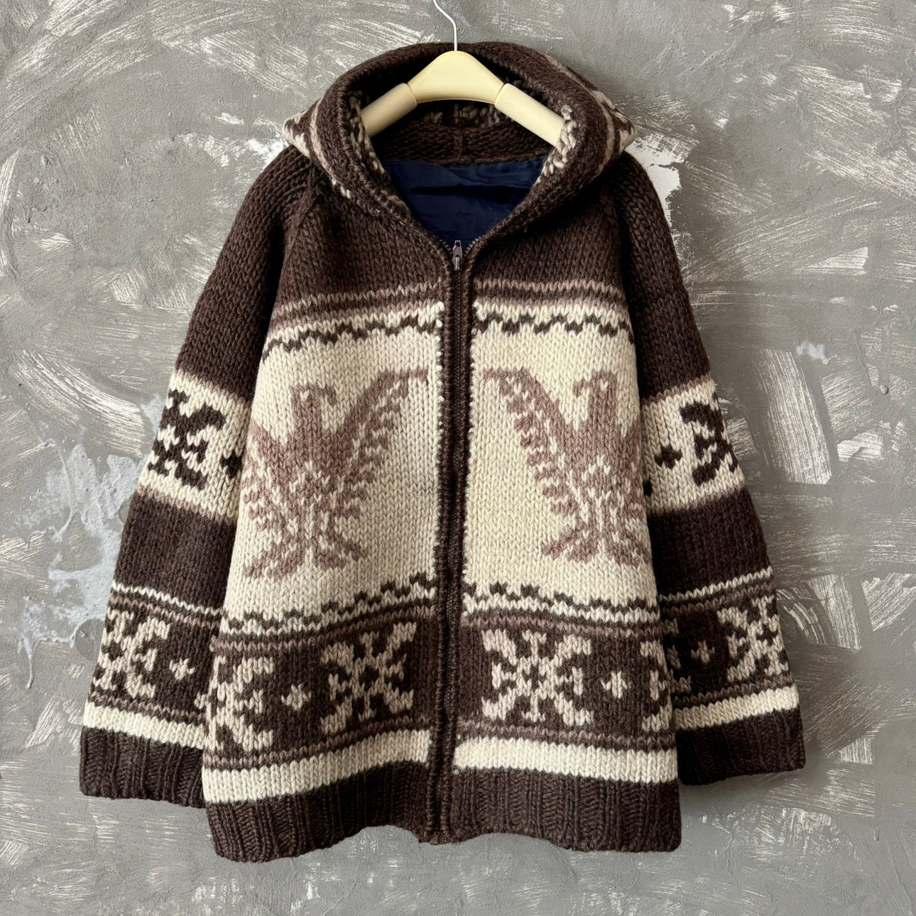 100% Goat Wool Thick Knit Handmade Eagle Deer Cardigan Vintage Sweater DF32