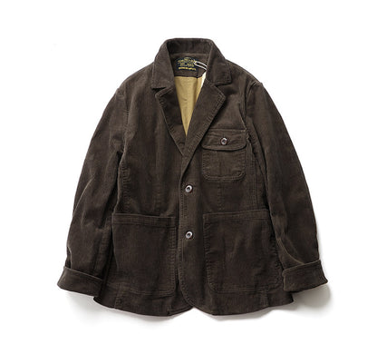 American Retro Amekaji Corduroy Safari Blazer - Casual Suit Jacket (Men)