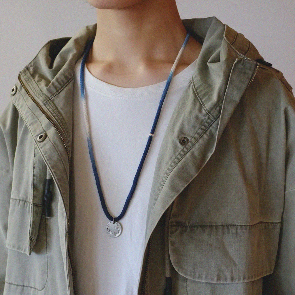 Original Indigo Dyed Indian Coin Woven Silver Bead Necklace Anchor Indigo Hand Rope