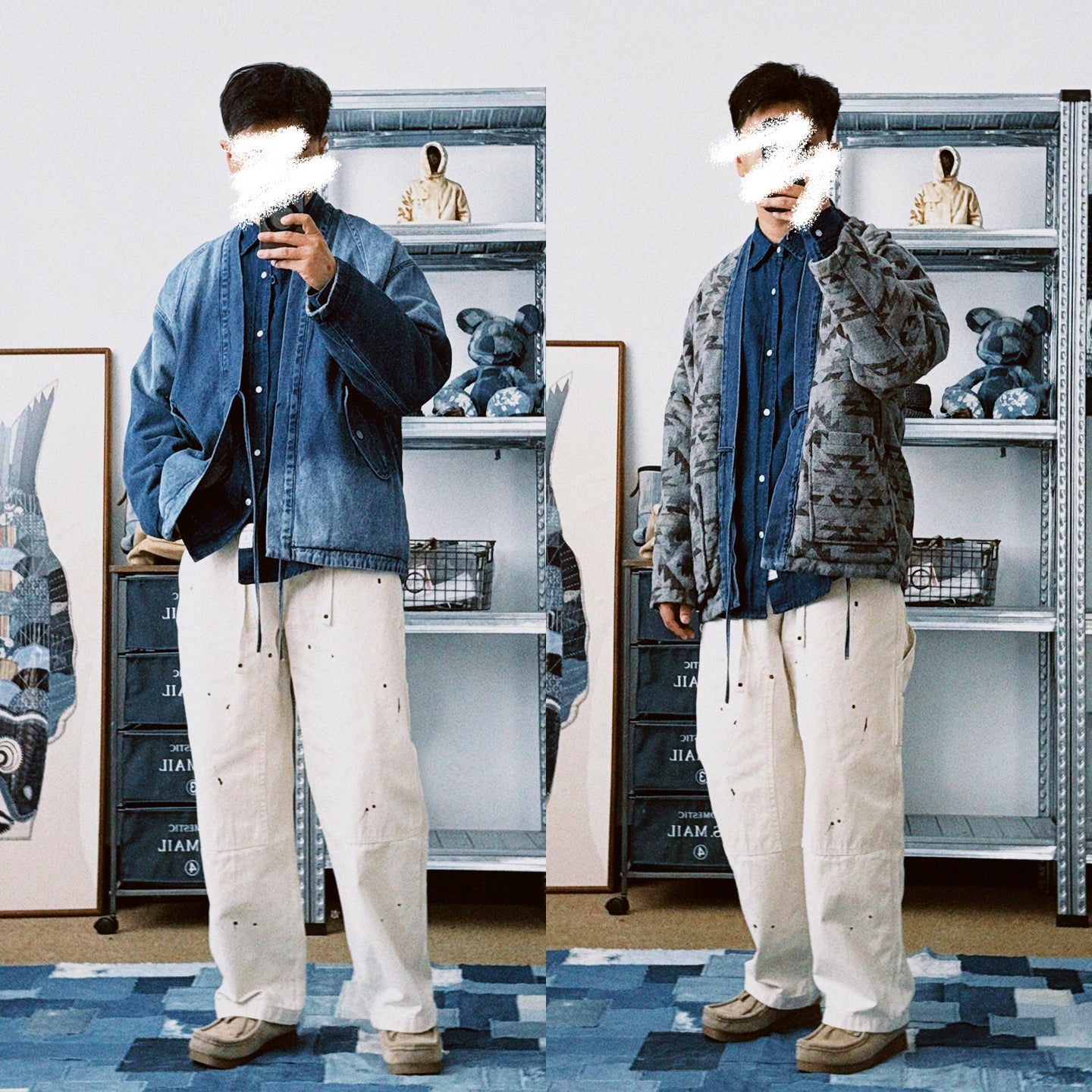 Vintage Ethnic-Style Reversible Denim Jacket – Japanese Retro Unisex Coat