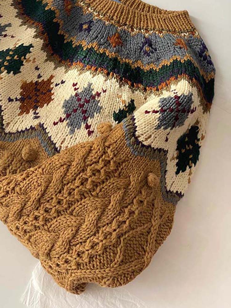 Ginger Yellow Fair Isle Wool Sweater – Korean-Style Loose Fit (Women)