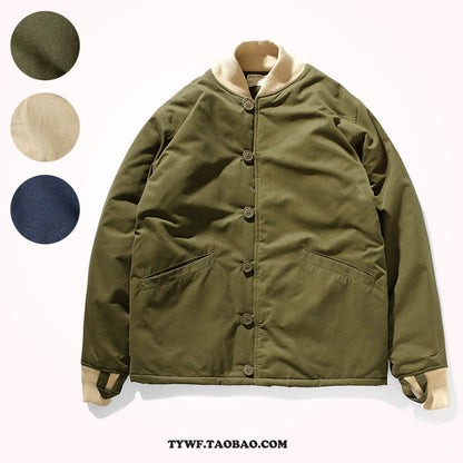 Japanese Retro Quilted Cotton Jacket - Baseball Collar Vintage Coat (Men)