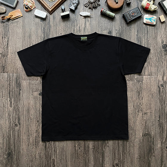 Classic Simple Pure Black Heavy Cotton Crew Neck Short Sleeve T-Shirt Unisex American Retro