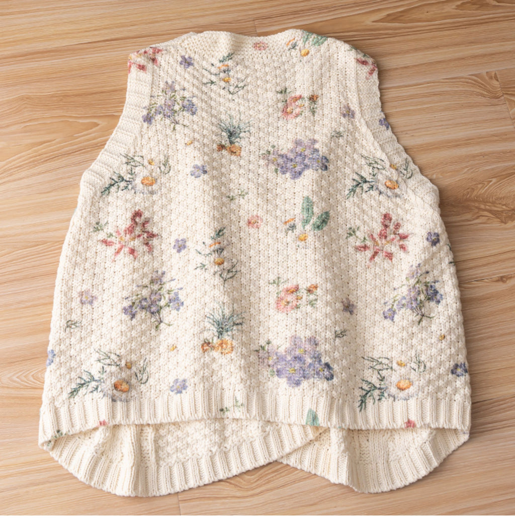 Mori Girl Floral Knitted Sweater Vest – Retro Button Sleeveless Knit