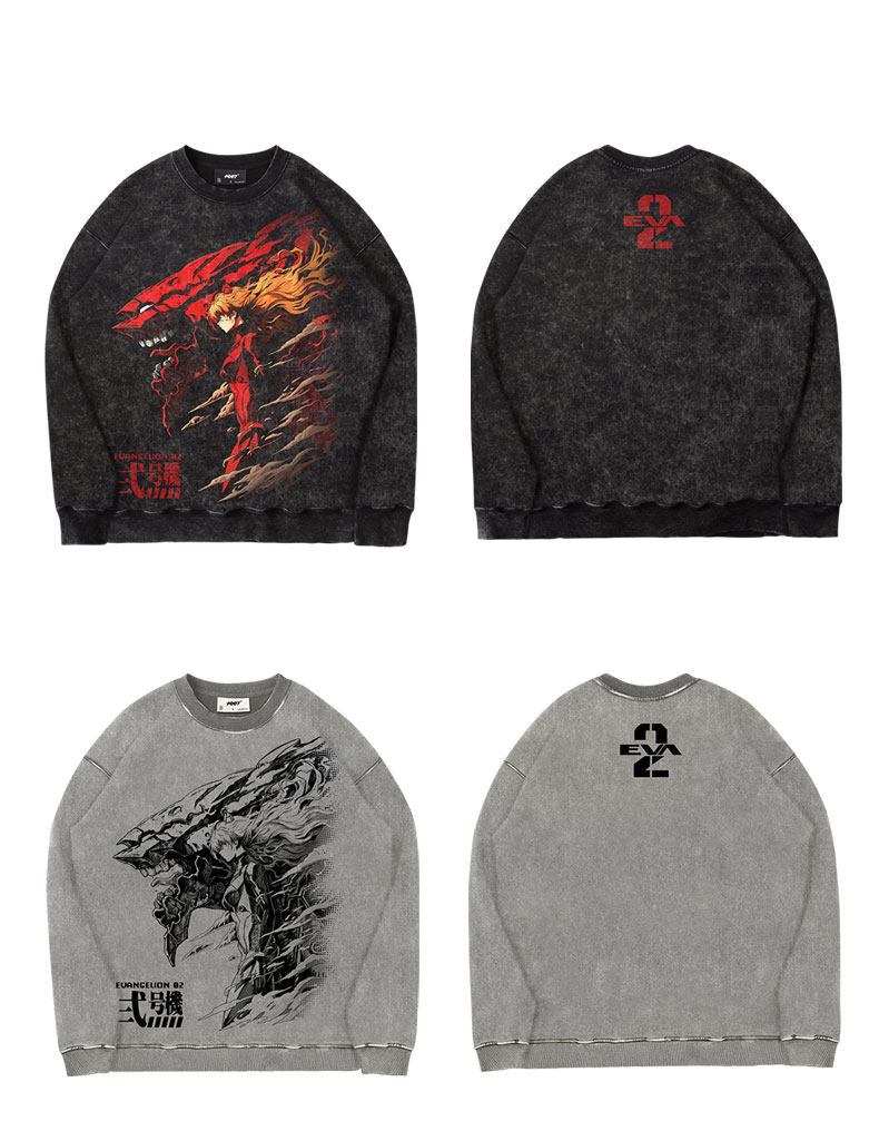 Evangelion Asuka Unit-02 Sweatshirt - Washed Vintage Cotton Crewneck (Unisex)