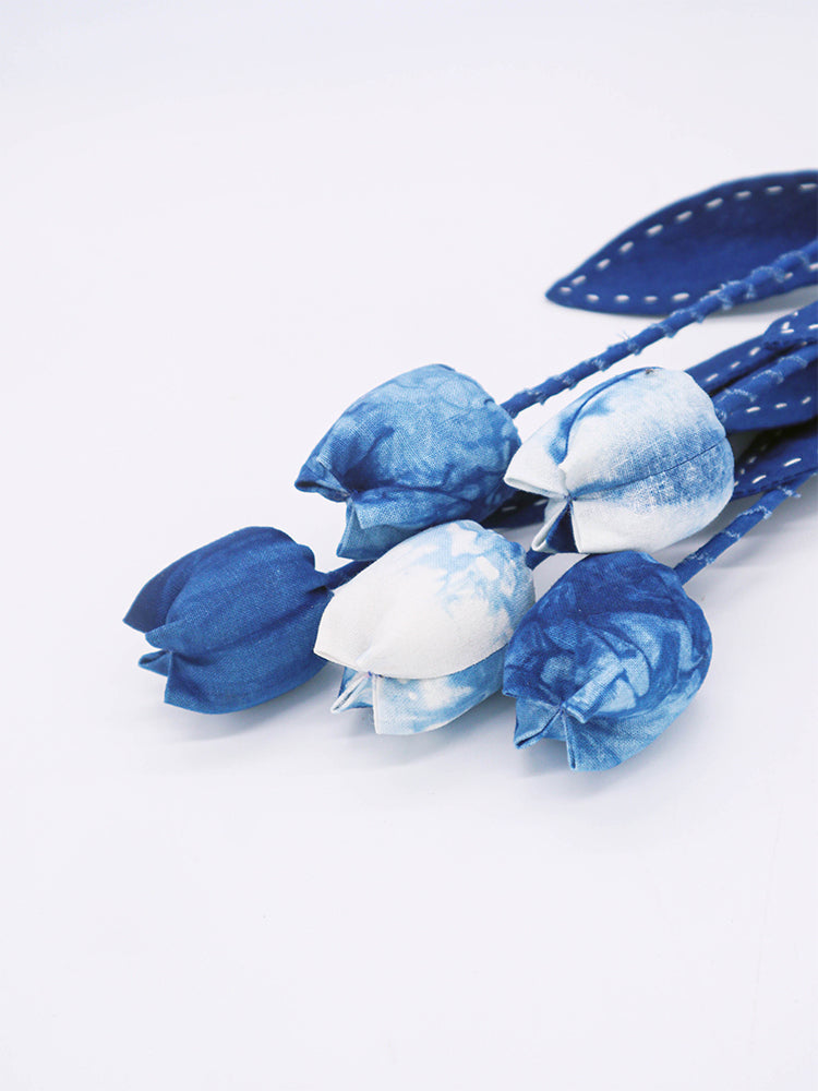 Tie-Dye Creative Gift Tulip Handmade DIY Fabric Artificial Flower Blue-Dye Environmental Creative Home Decor Homestay Soft Decoration Ornament