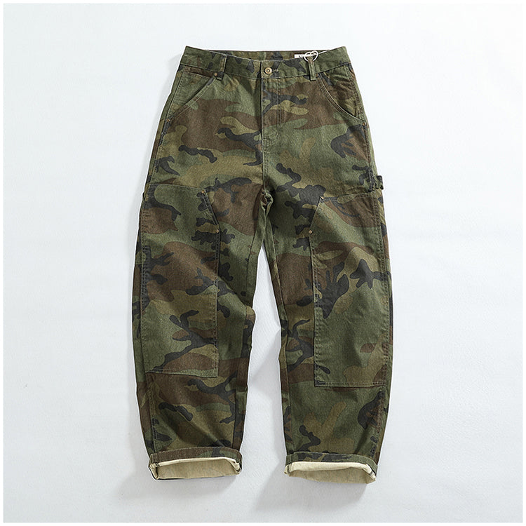 Men's American Retro Logging Work Pants - Loose Straight Washed Cotton Camouflage Casual Pants