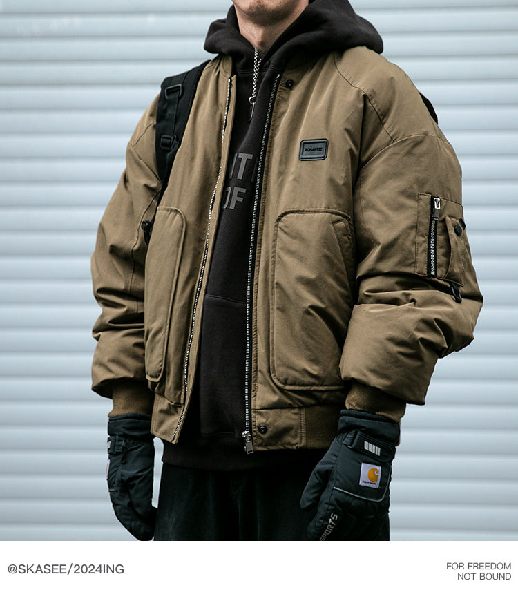 American Style Trendy Brand 90 White Duck Down Workwear Flight Jacket Down Jacket Men Winter Loose Thickened Warm Short Coat