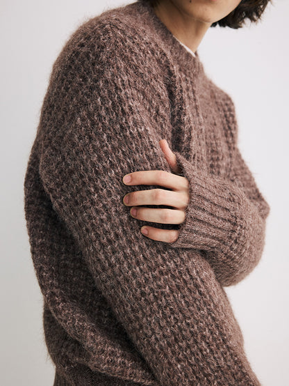 Coke Life Carpem Unisex Winter Sweater - 8% Long Camel Wool Pineapple Check Loose Crew Neck Base Top