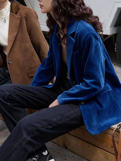 Klein Blue Corduroy Chanel-Style Jacket - Chenille Short Coat (Women)