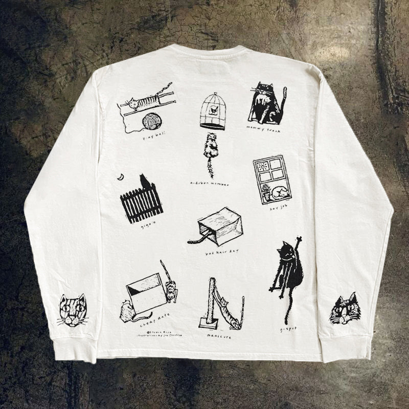 Bomba Studio Cat Print Long-Sleeve Tee — Retro Hong Kong Student Streetwear