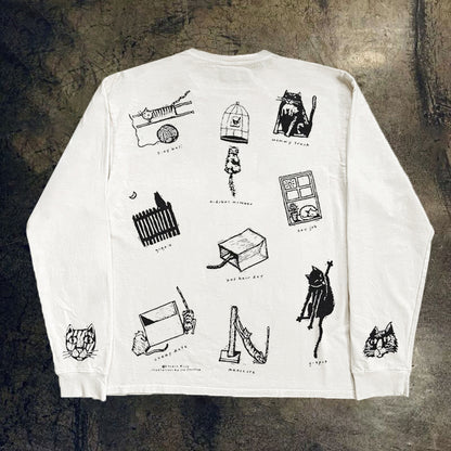 Bomba Studio Cat Print Long-Sleeve Tee — Retro Hong Kong Student Streetwear