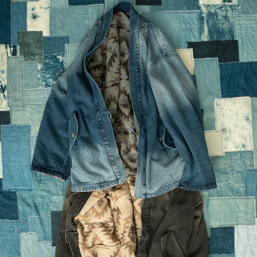 Vintage Ethnic-Style Reversible Denim Jacket – Japanese Retro Unisex Coat