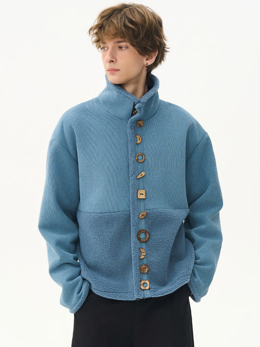 Vintage Corduroy Patchwork Fleece Jacket - Coconut Button Coat (2025AW)