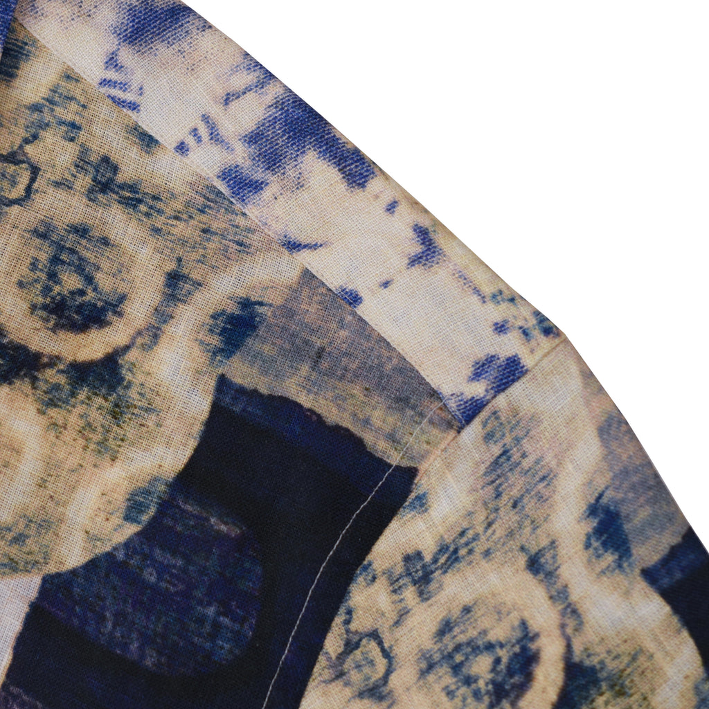 Summer New Hawaiian Print Sleeve Shirt 70% Tencel 30% Linen Shirt Japanese Retro Loose Shirt for Men